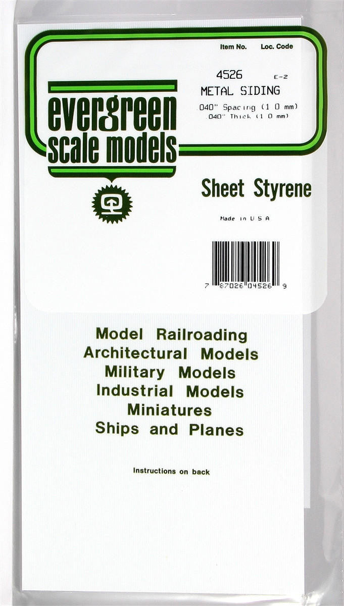 Evergreen Scale Models Corrugated Siding .040 Spacing 4526